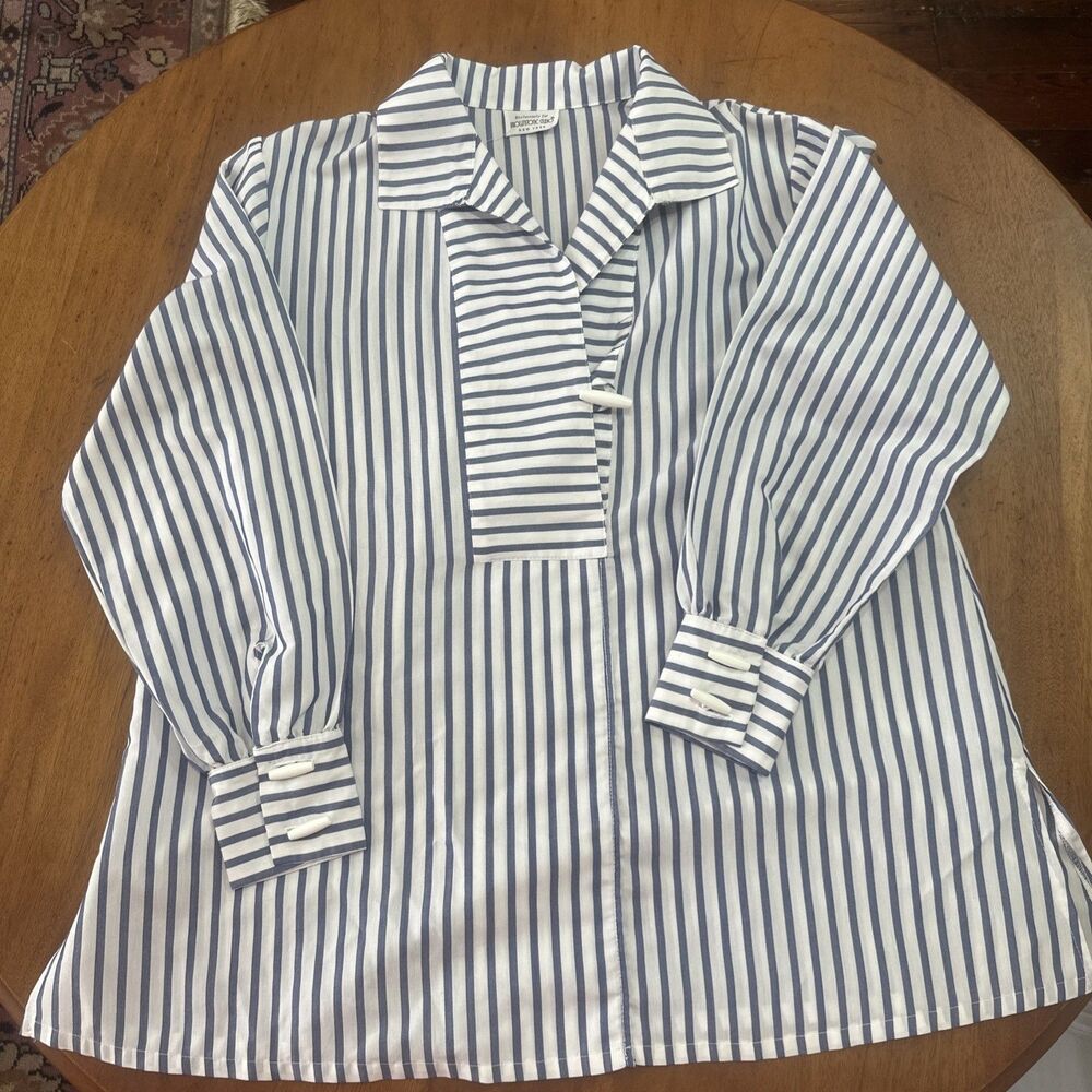 Brownstone Studio New York Women's XL Blue White Striped Cover Up Top Blouse